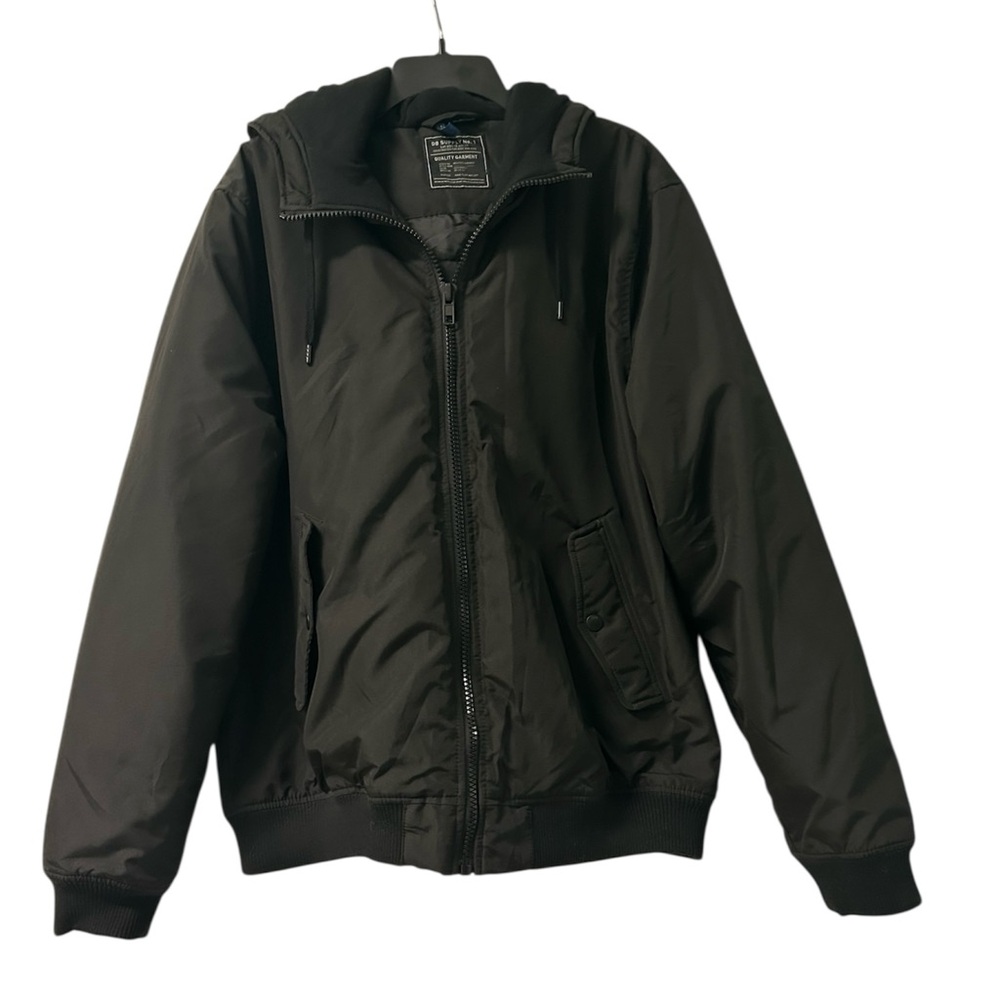 H&M Mens Full Zip Lightweight 4 Pockets Hooded Windbreaker Black Jacket XL